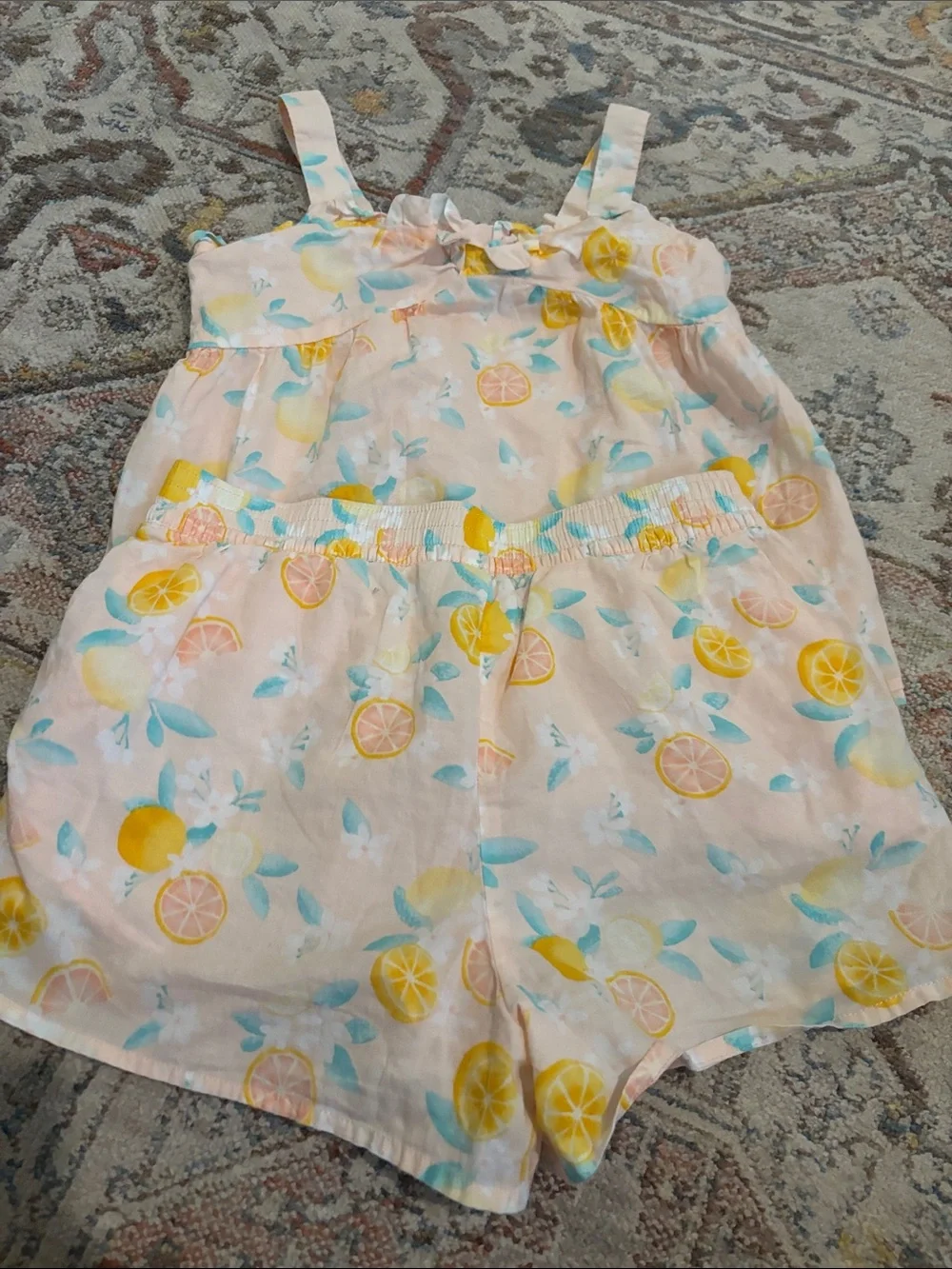 Janie and Jack Pink Lemon-Print Tank Dress & Shorts Set